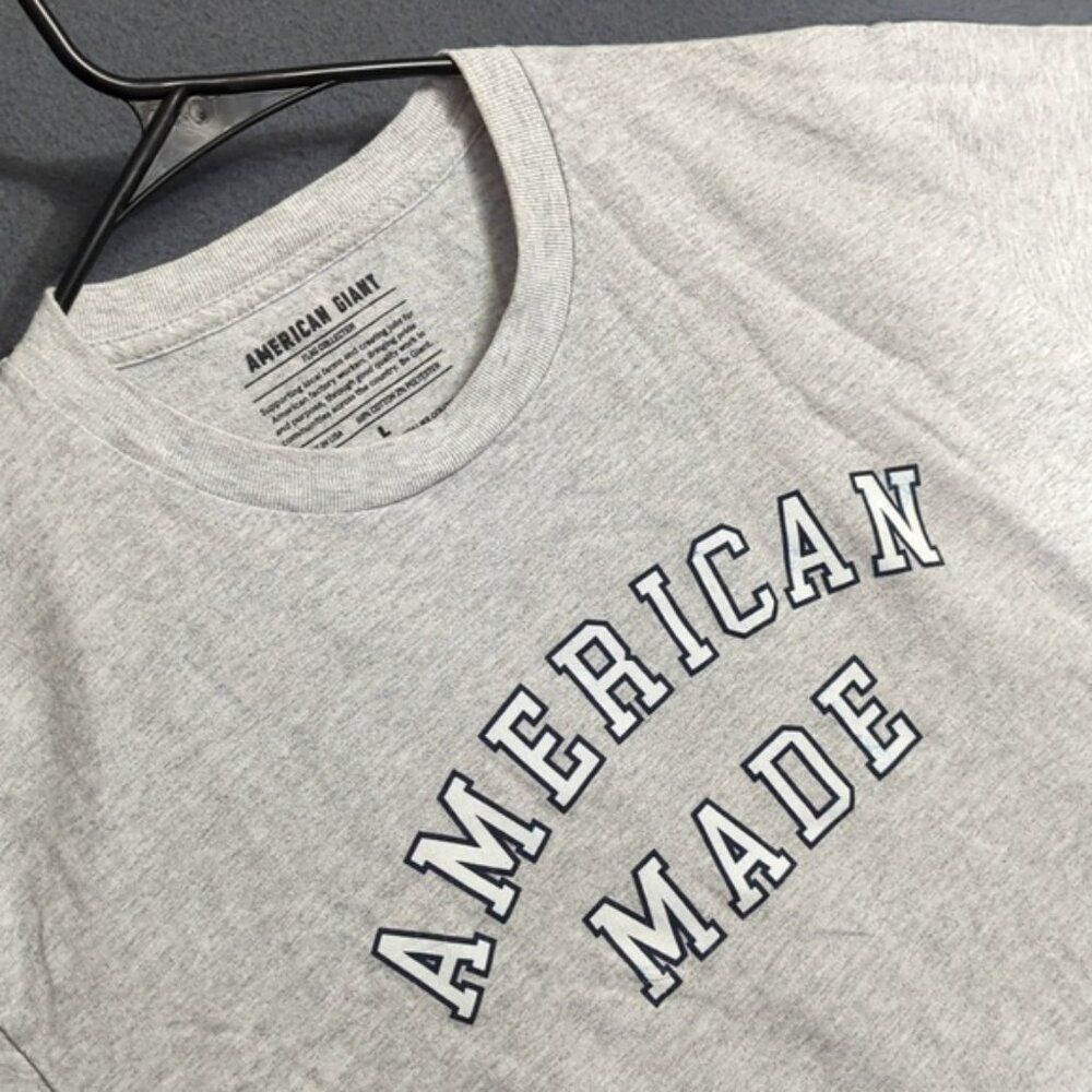 American Giant T-Shirt Men's L Gray Flag Collection Made In USA Short Sleeve Tee